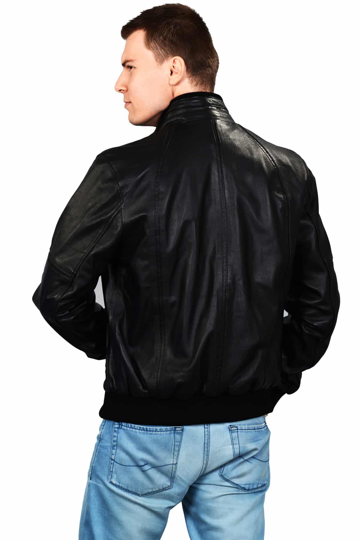 Men's 100 % Real Black Leather Bomber Ferret Jacket