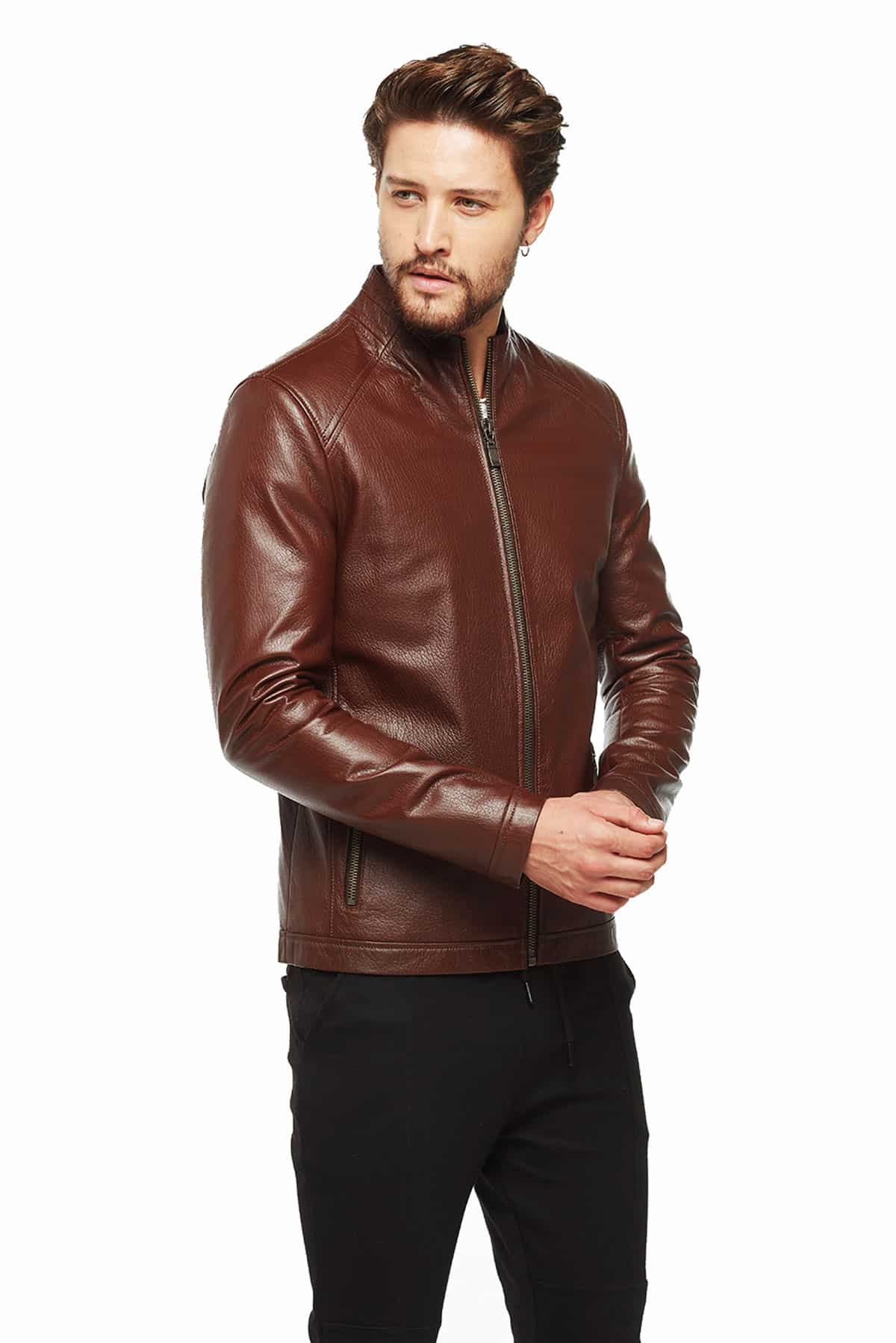 Argen Men's 100 % Real Whiskey Brown Leather New Zealand Jacket