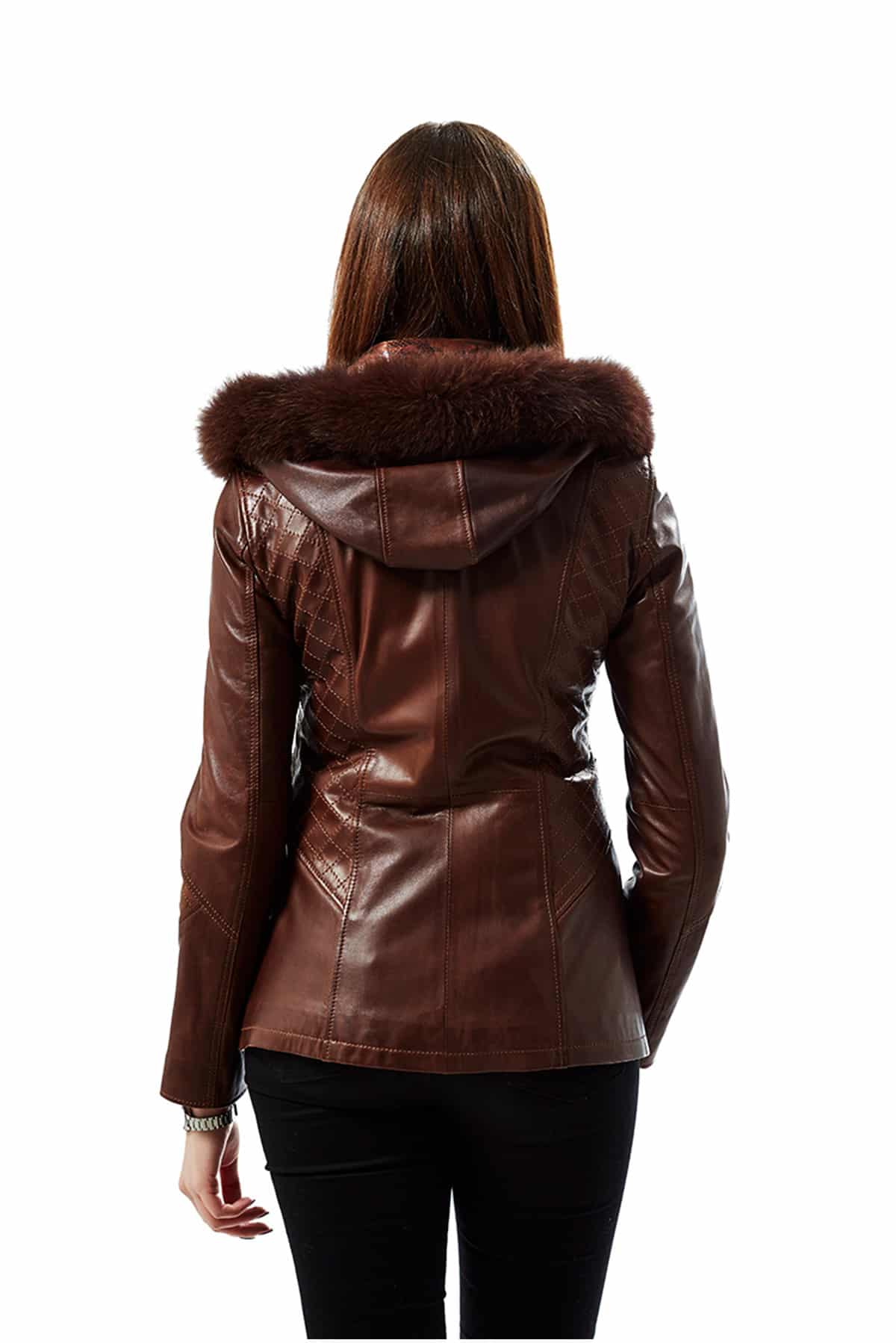 Valeria Women's 100 % Real Brown Leather Classic Blouson Jacket