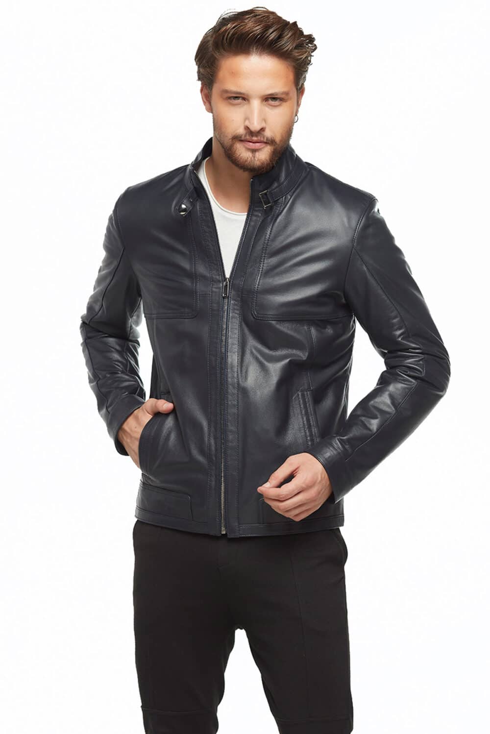 Willy Cartier Men's 100 % Real Brown Leather Moto Jacket