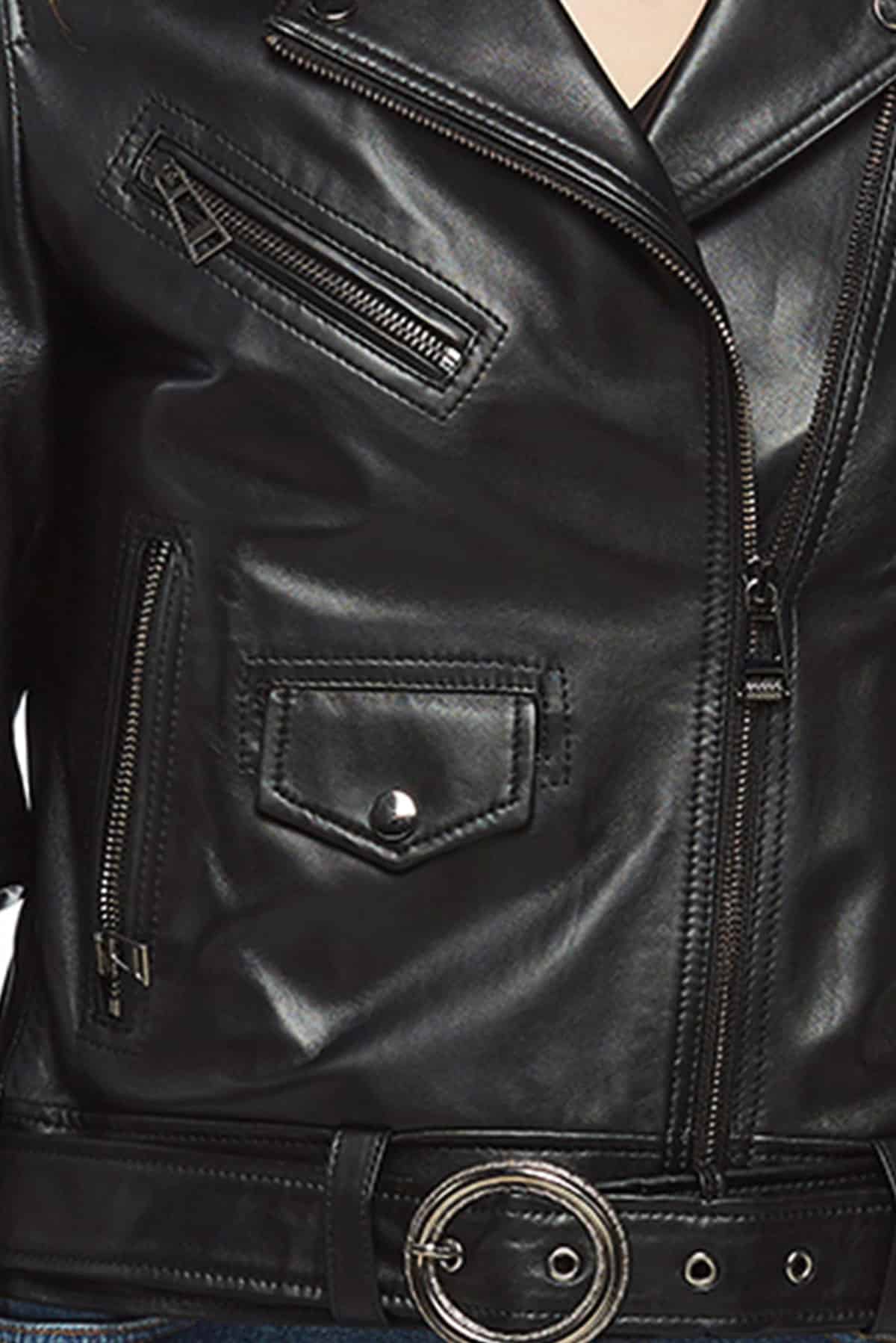 Shiela Women's 100 % Real Black Leather Brando Jacket