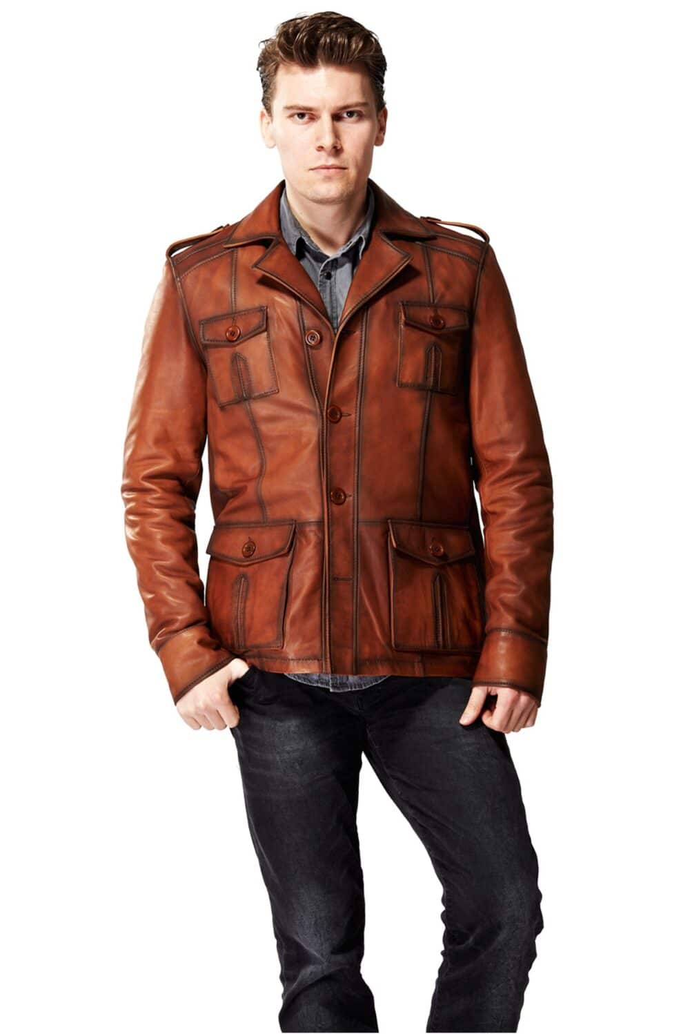 Clark Bockelman Men's 100 % Real Brown Leather Stylish Jacket