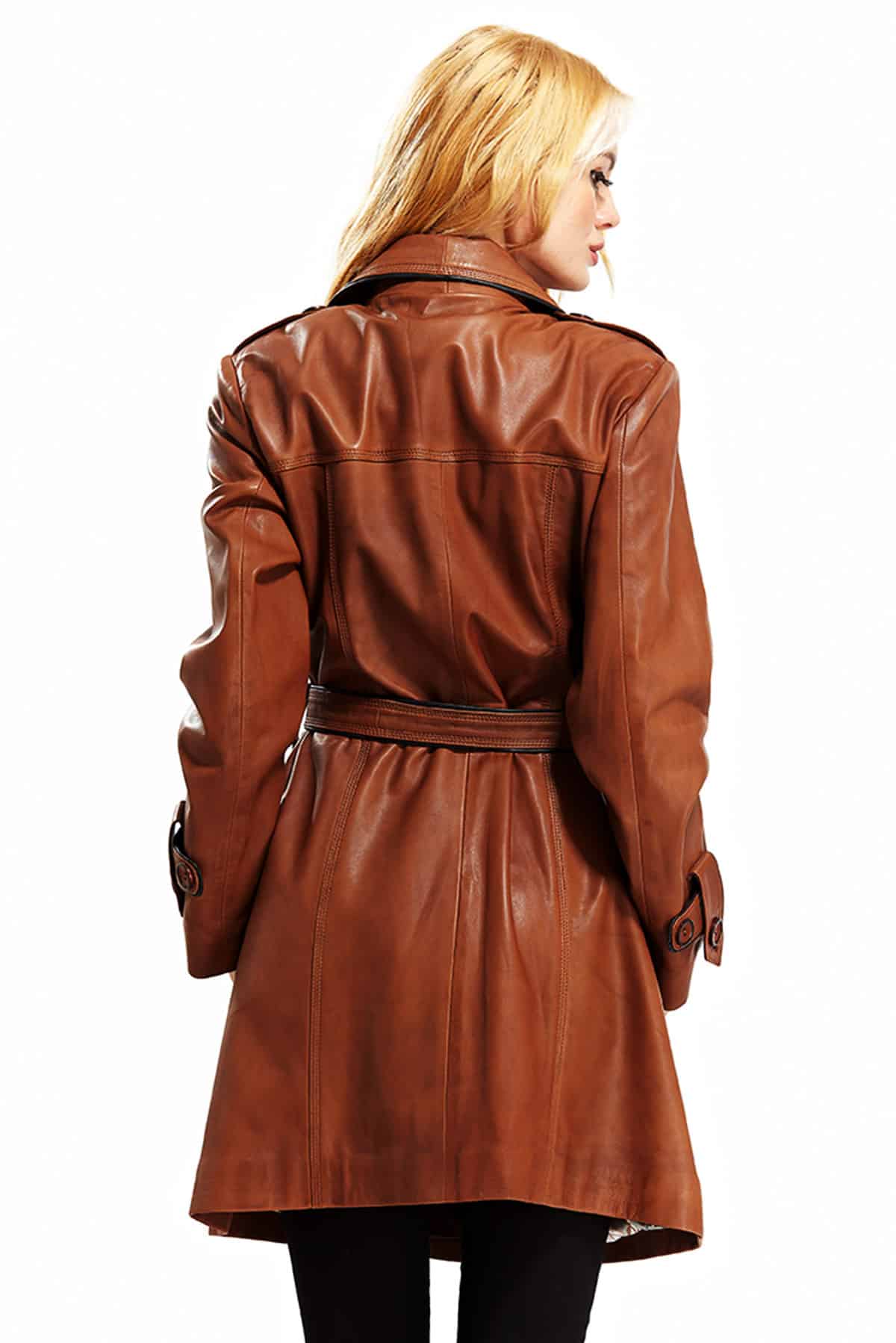Vintage-Look Belted Leather Coat - Luxury Brown