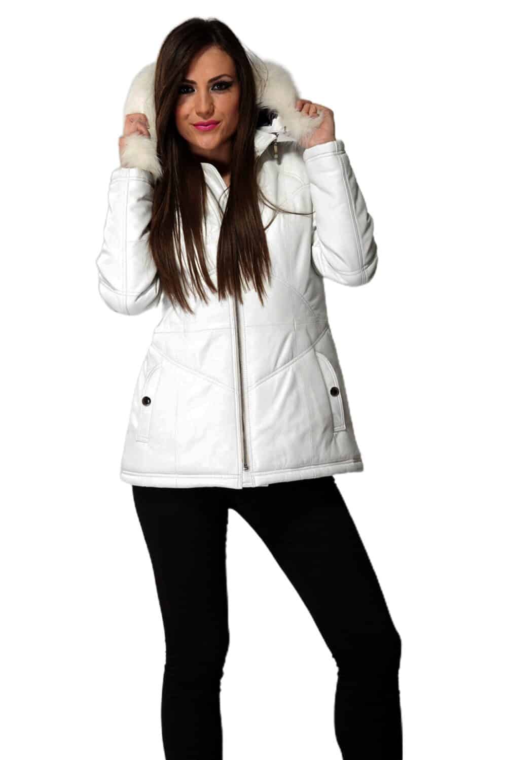 Demi Classic White Fur Collar Leather Coat - UFS