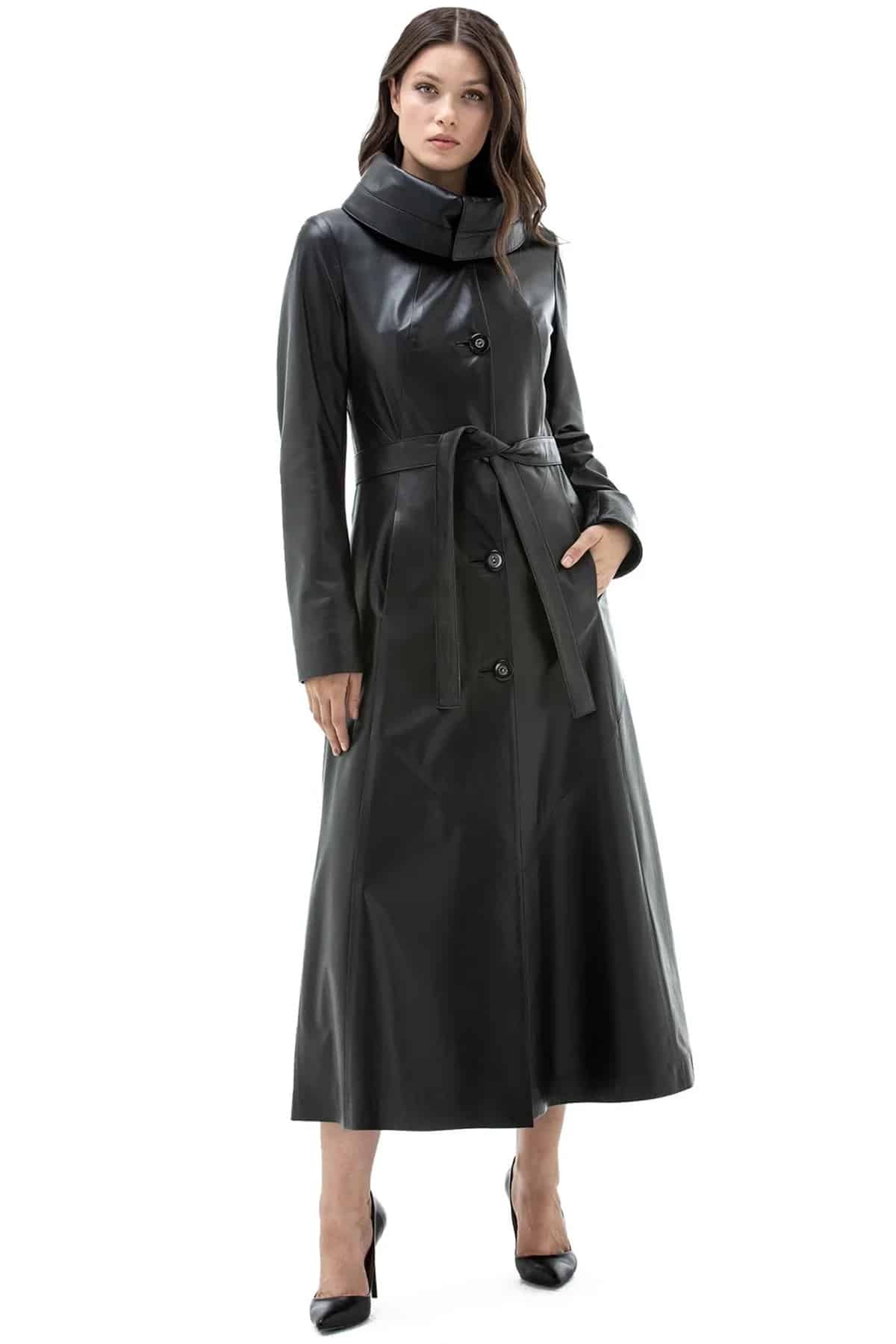 Alaska Women's 100 % Real Black Leather Classic Long Coat