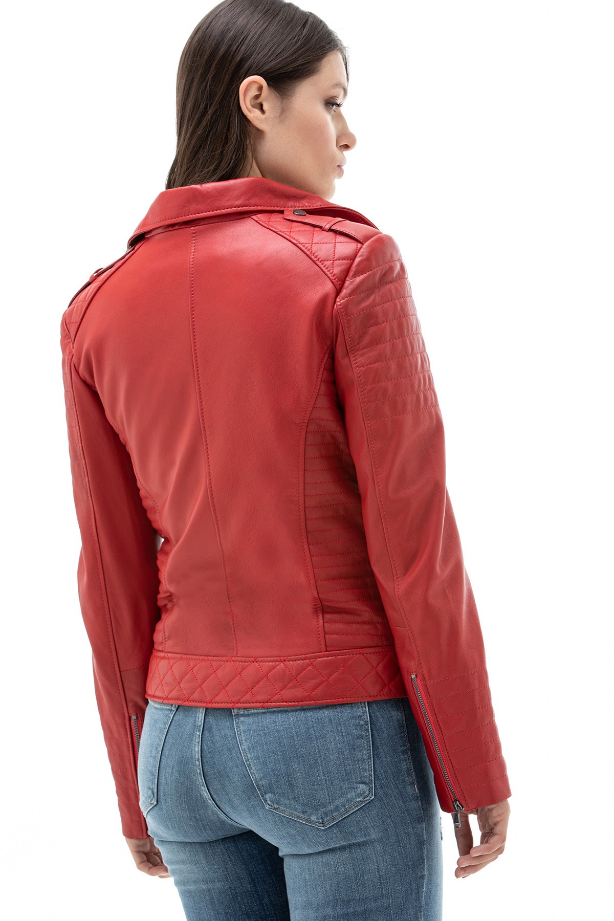 Women S 100 Real Red Leather Biker Style Jacket