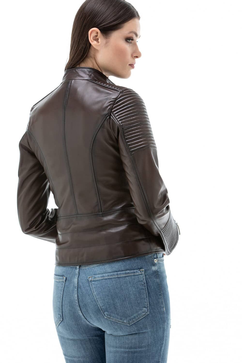 Women's 100 % Real Navy Blue Leather Biker Style Jacket