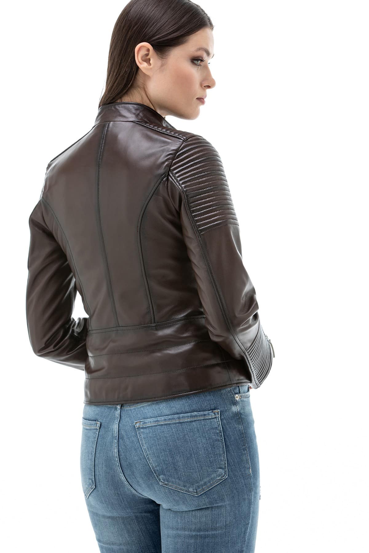 Women's 100 % Real Brown Leather Biker Jacket