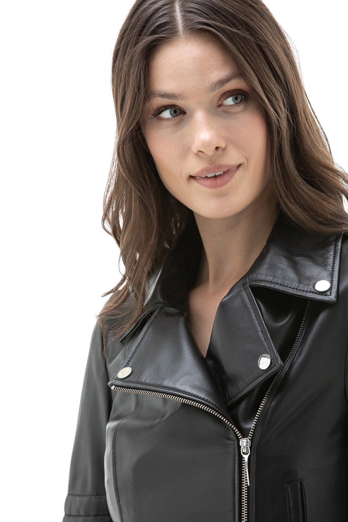 Women's 100 % Real Black Leather Detachable Jacket