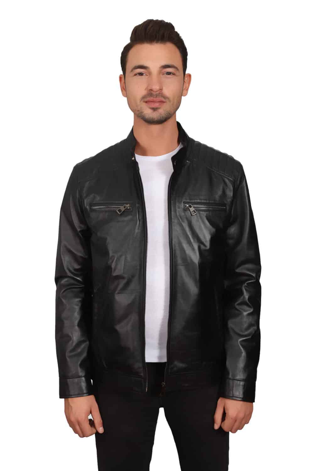 Artur Men's 100 % Real Black Leather Hooded Fit Jacket