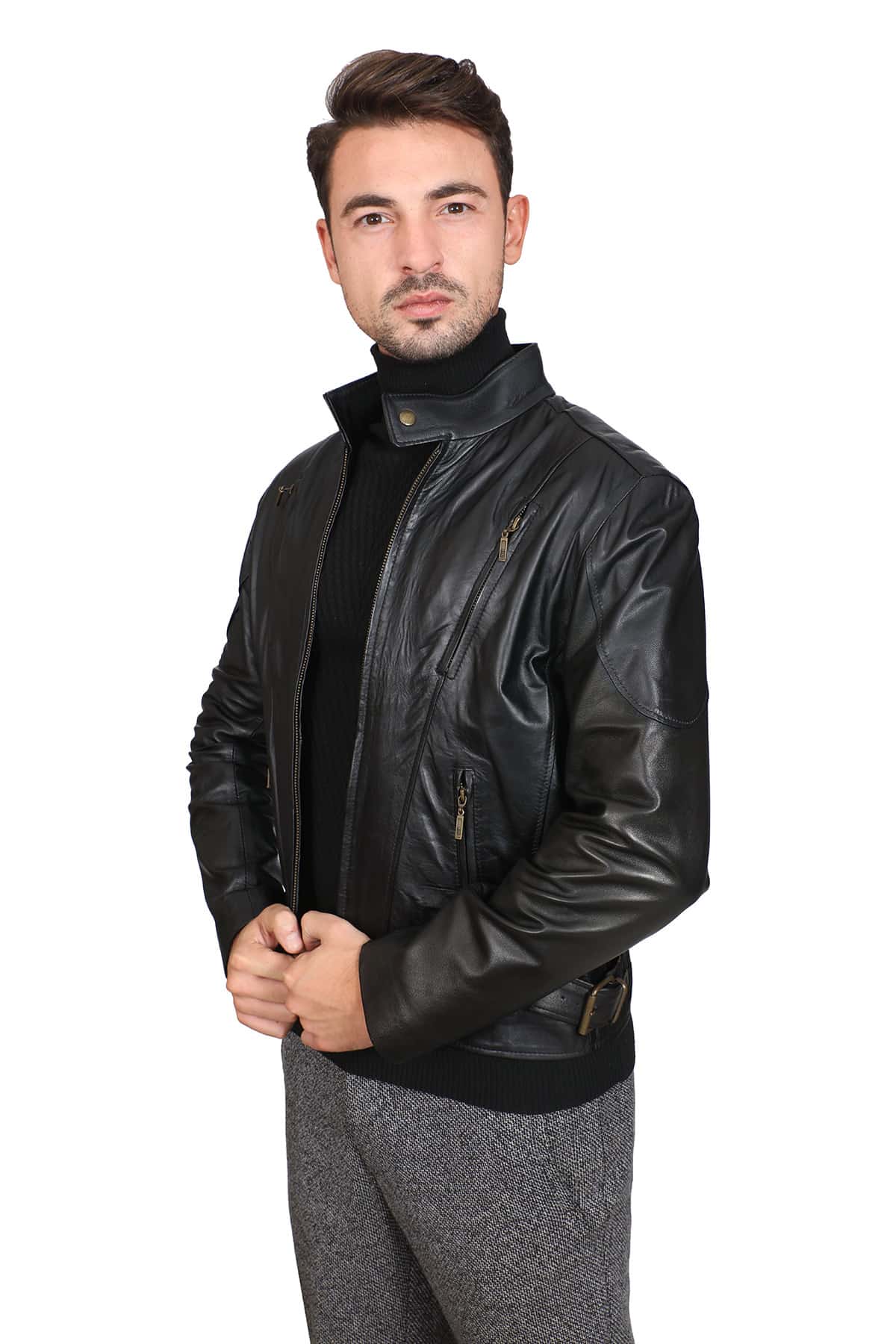 Men's 100 % Real Black Leather Biker Nico Jacket