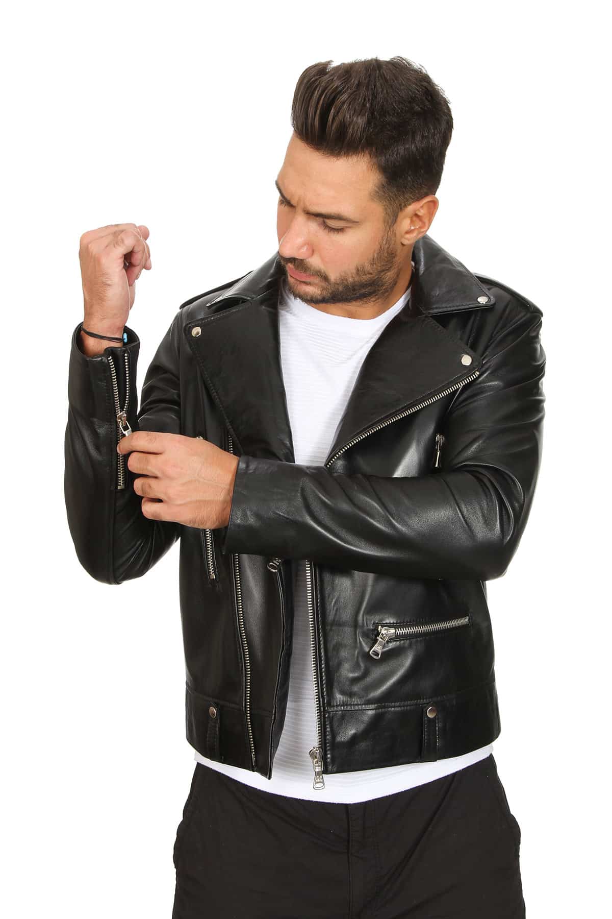 Austin Men's 100 % Real Black Leather Biker Style Jacket