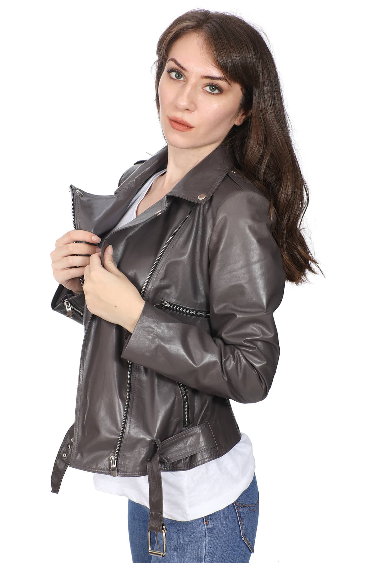 Women's 100 % Real Brown Leather Anastasia Jacket