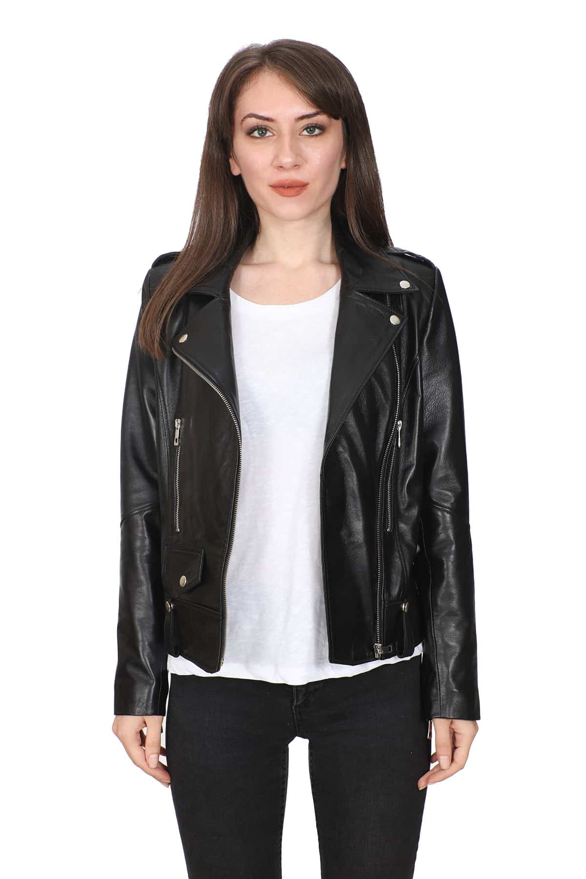 Women's 100 % Real Black Leather Zoe Sporty Jacket