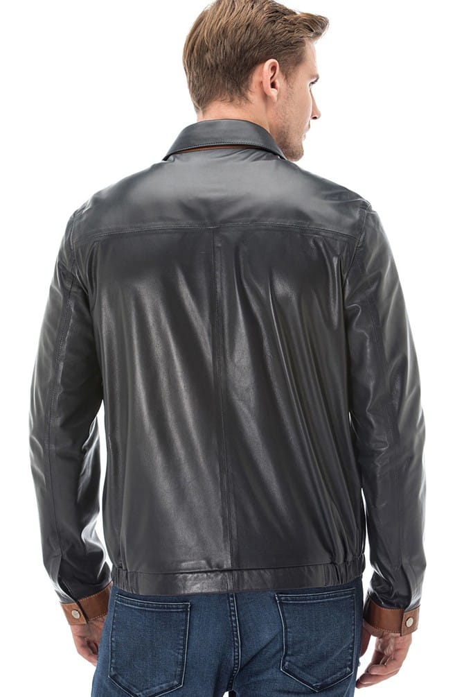 Men's Matte Black Leather Blazer Coat - Mens Quilted Jacket