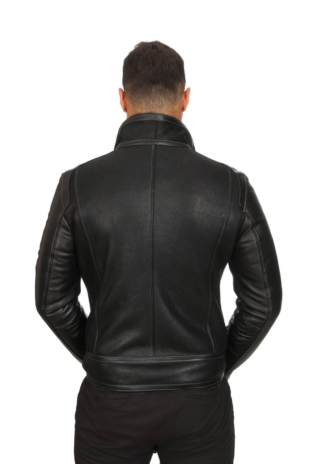 Mens Black Biker Leather Jacket Motorcycle Jacket For Sale 0542