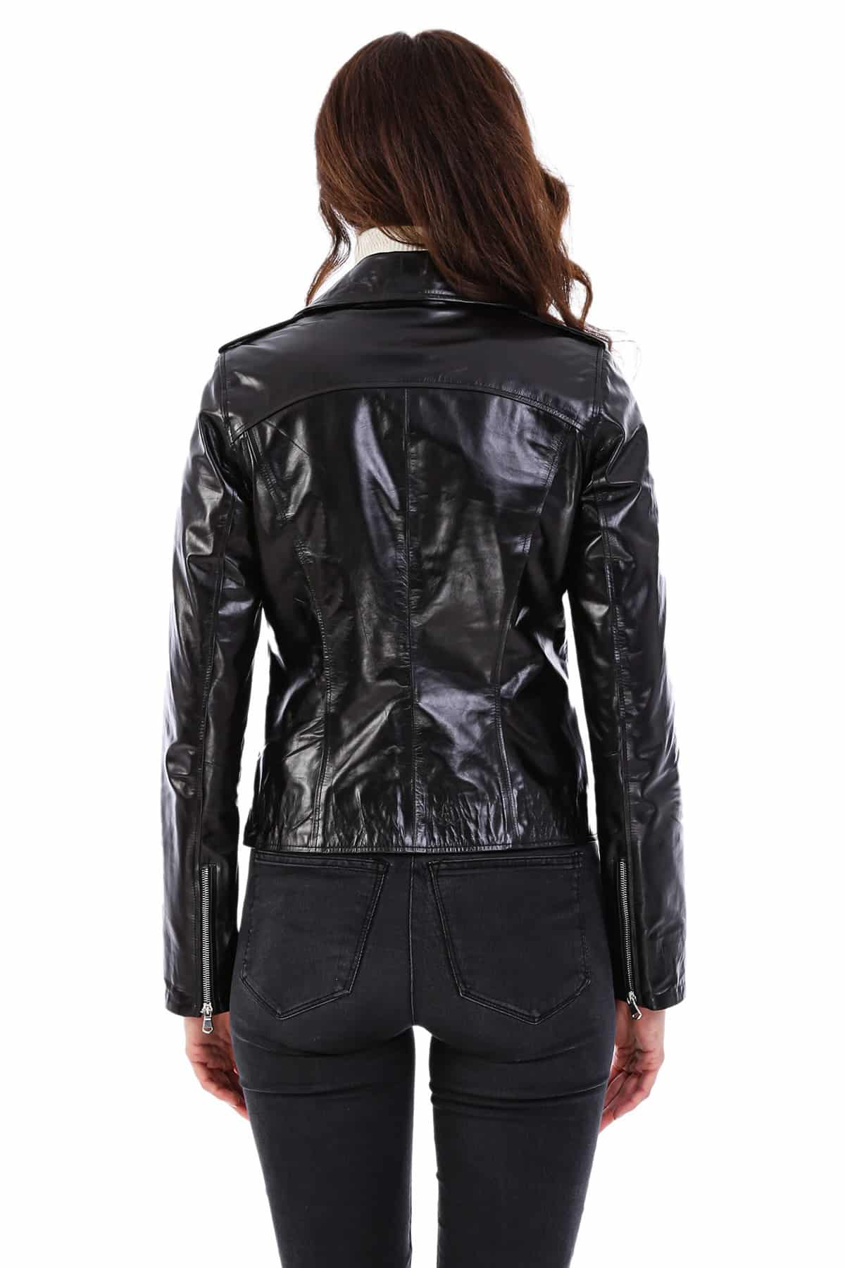 Women's 100 % Real Black Leather Biker Style Belted Jacket
