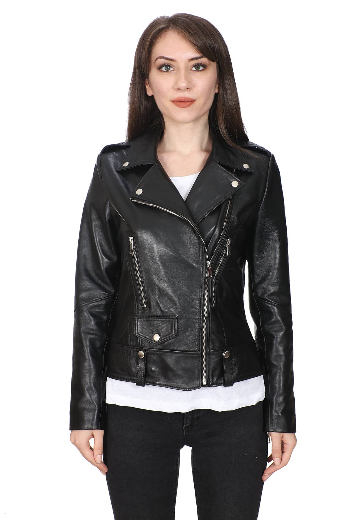 Women's 100 % Real Black Leather Zoe Sporty Jacket