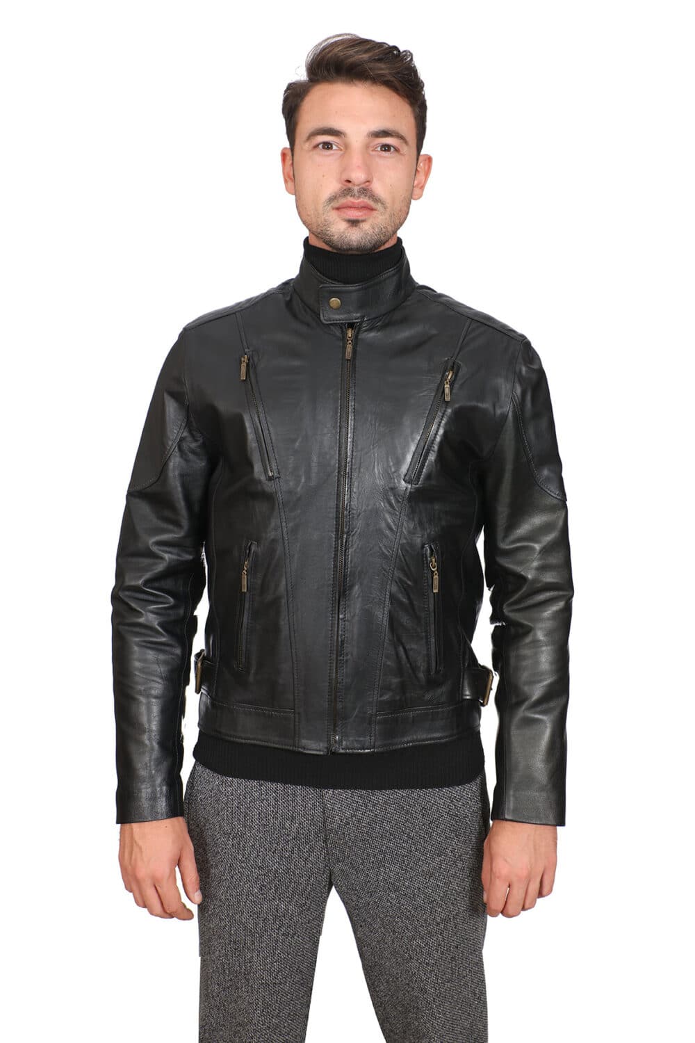 Hugh Dancy Mens 100 Real Black Leather Biker Jacket 