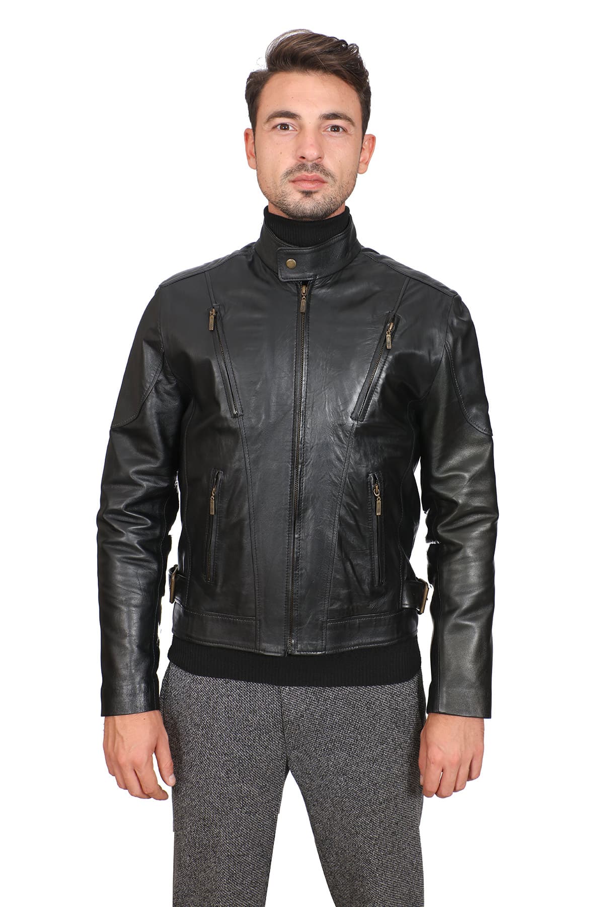 Men's 100 % Real Black Leather Biker Nico Jacket