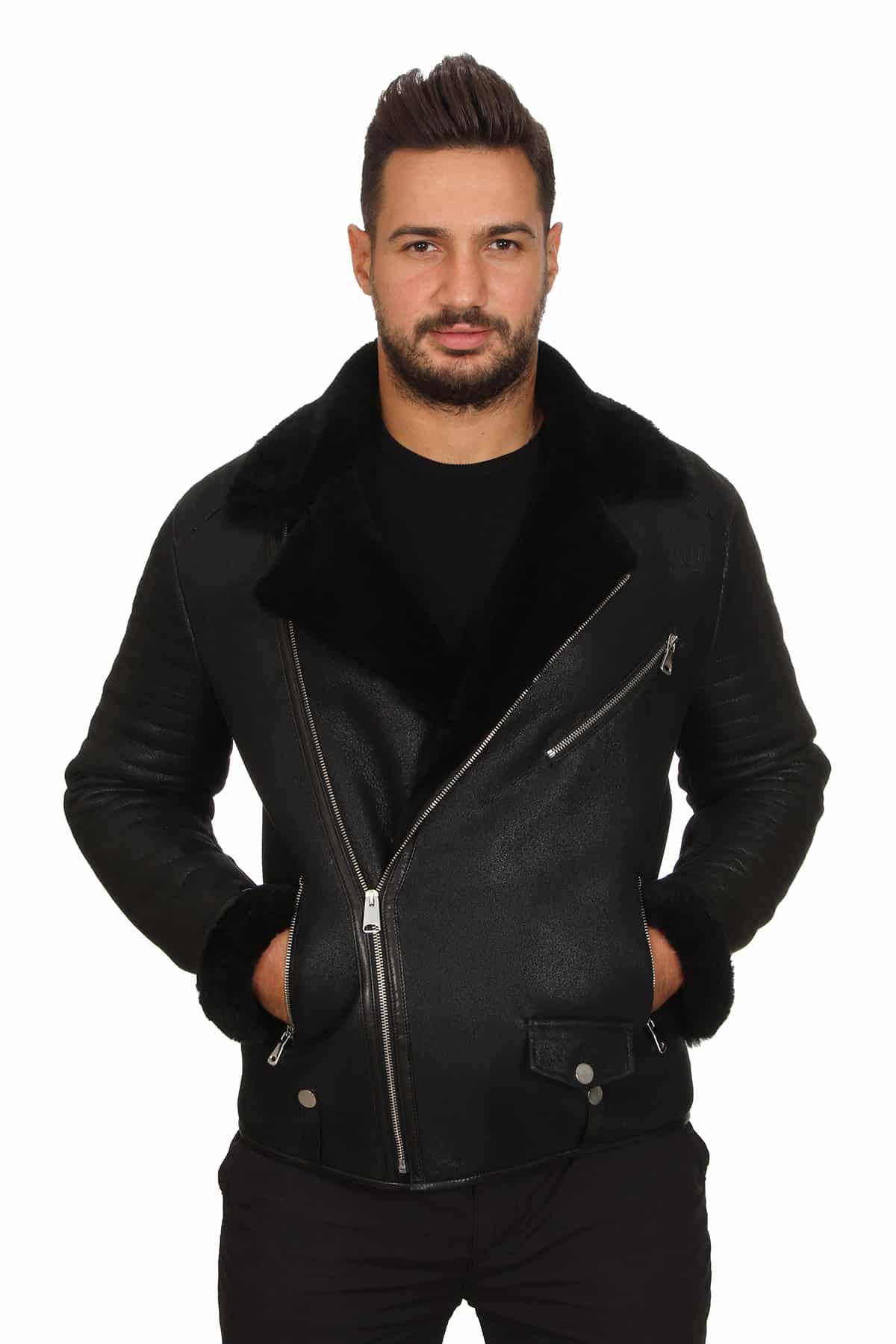 Anthony Men's 100 % Real Black Leather Biker Style Jacket