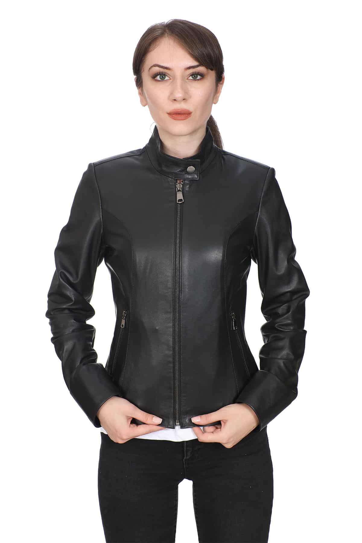 Scarlett Women's 100 % Real Black Leather Biker Style Jacket