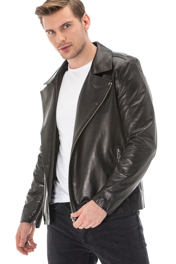 Men's 100 % Real Black Leather Biker Jacket