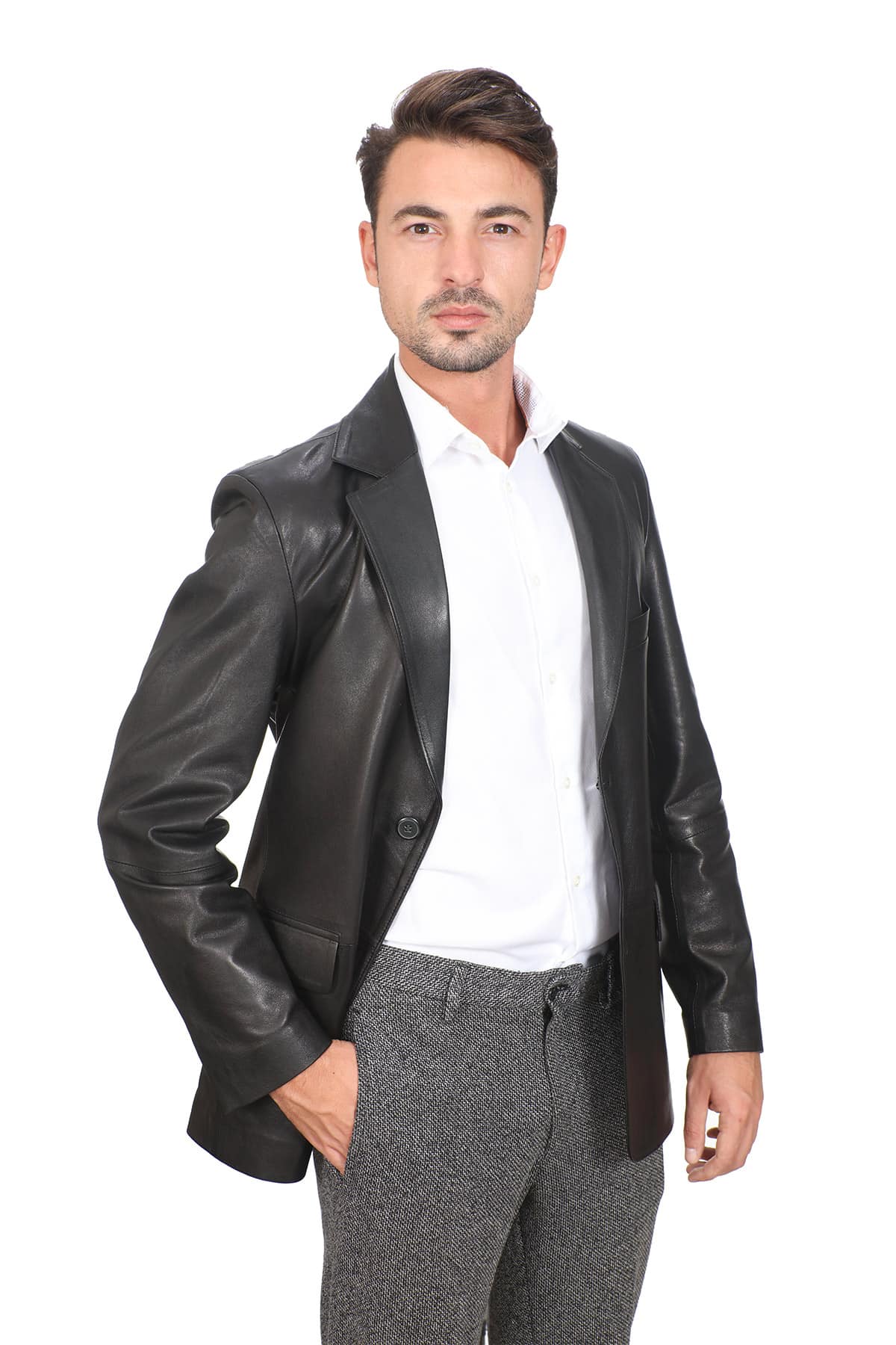 Men's 100 % Real Black Leather Blazer Classic Coat