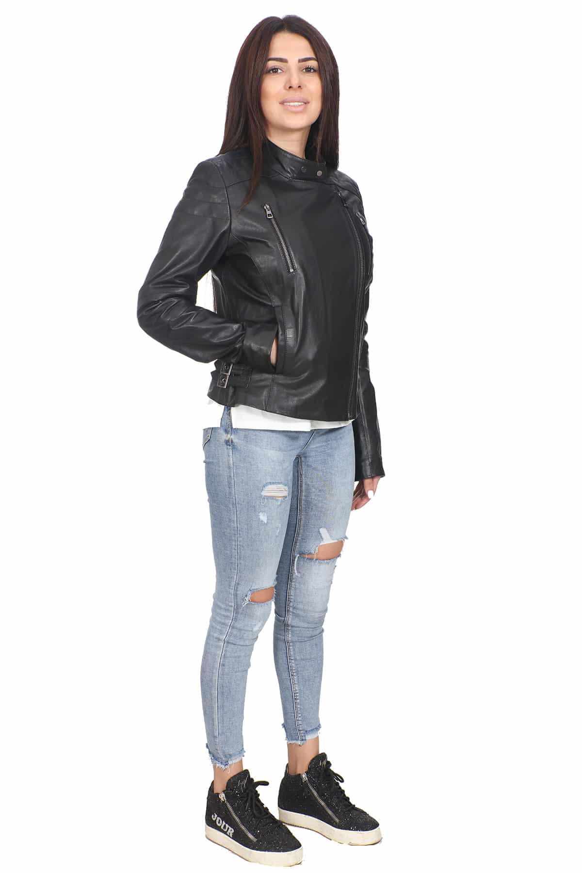 Sia Women's 100 % Real Black Leather Biker Style Jacket
