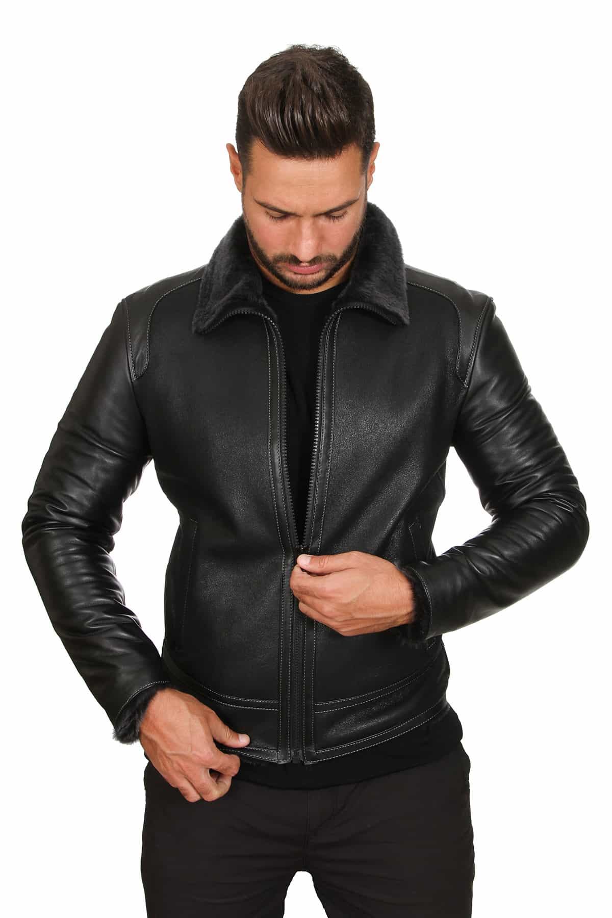 Men's 100 % Real Black Leather Conner Jacket