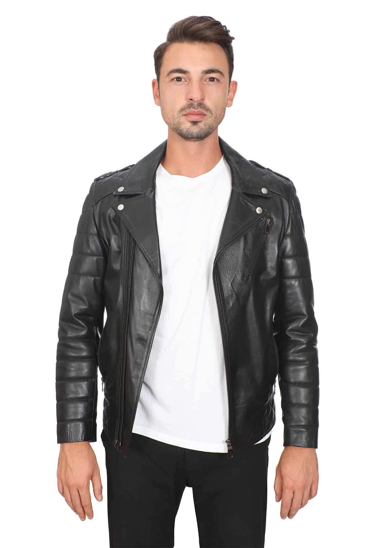 Peter Men's 100 % Real Black Leather Biker Style Jacket