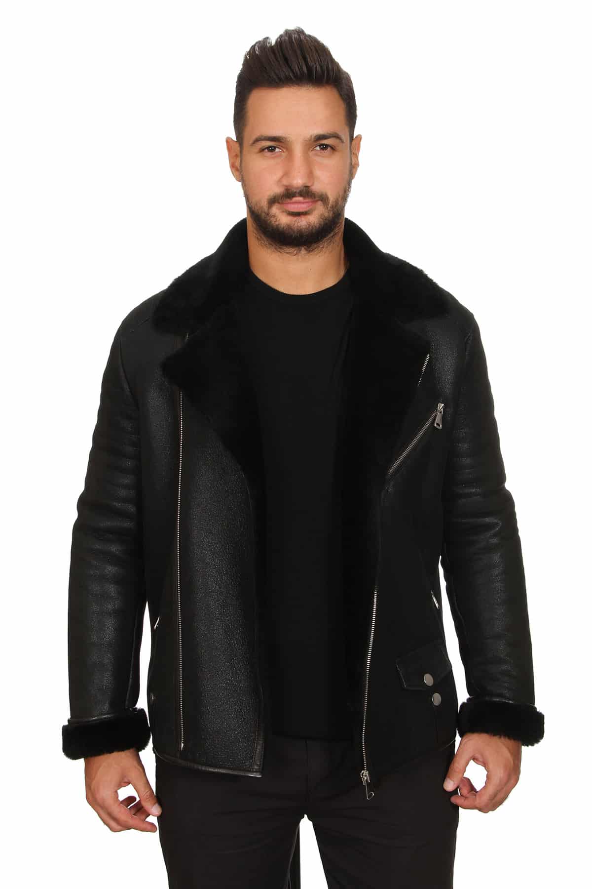 Anthony Men's 100 % Real Black Leather Biker Style Jacket