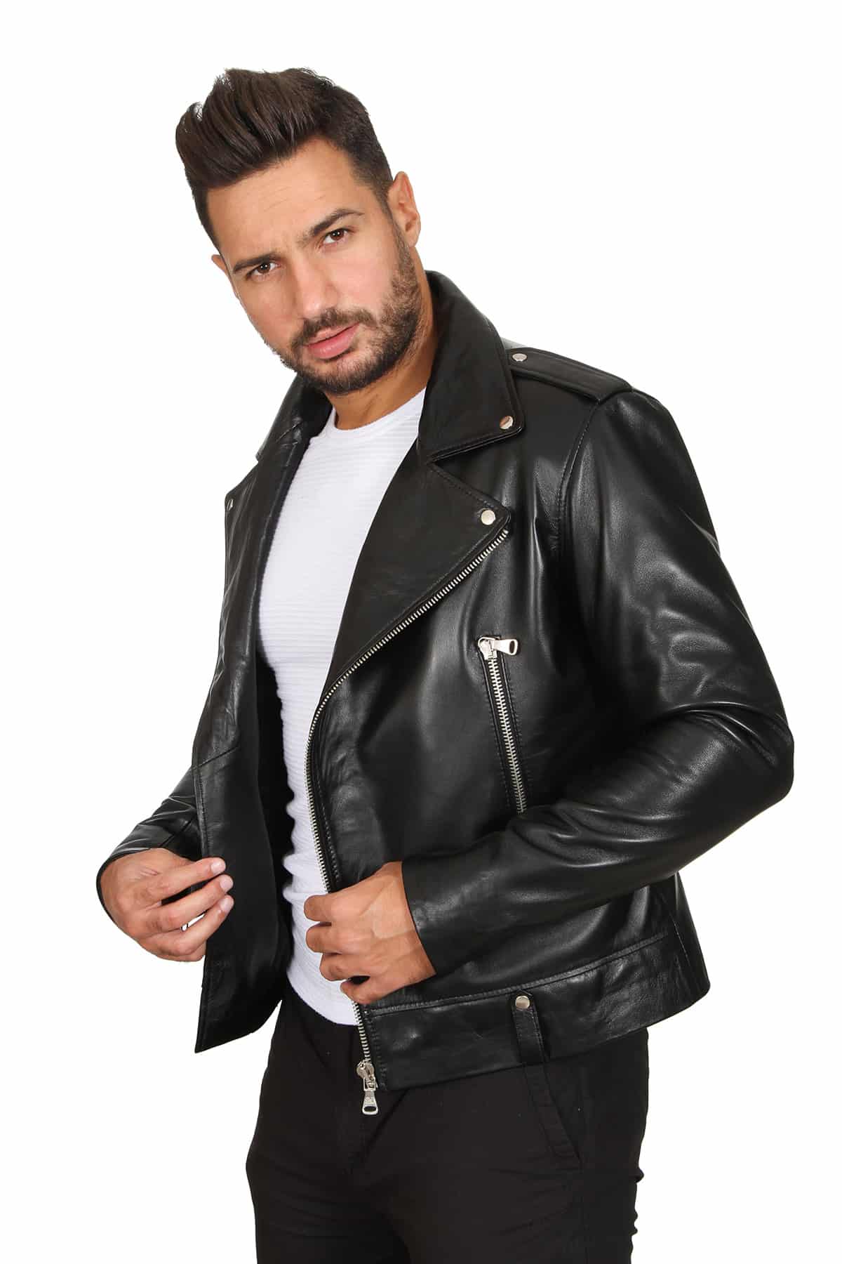 Austin Men's 100 % Real Black Leather Biker Style Jacket