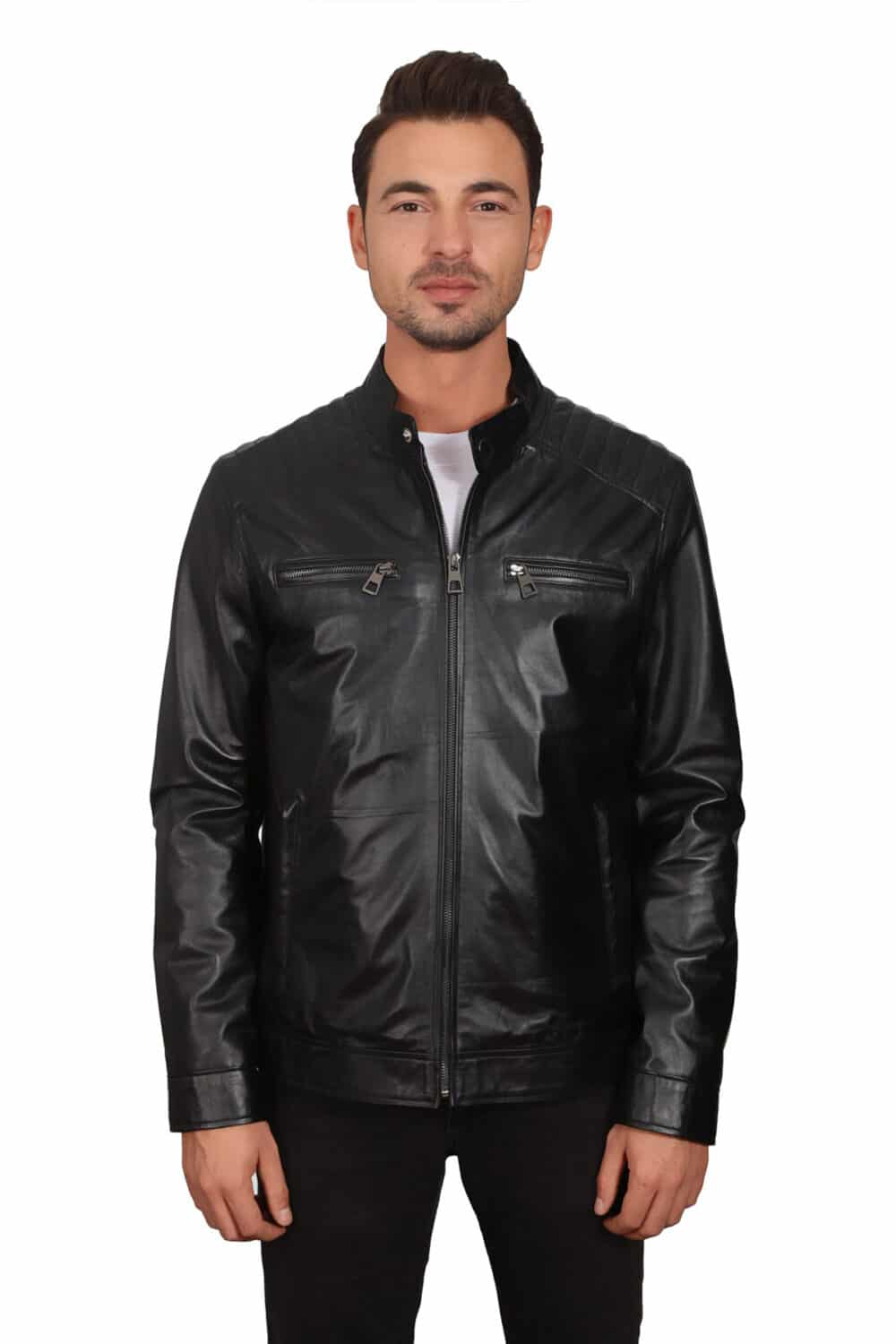 Men's 100 % Real Black Leather Sport Dazzling Jacket