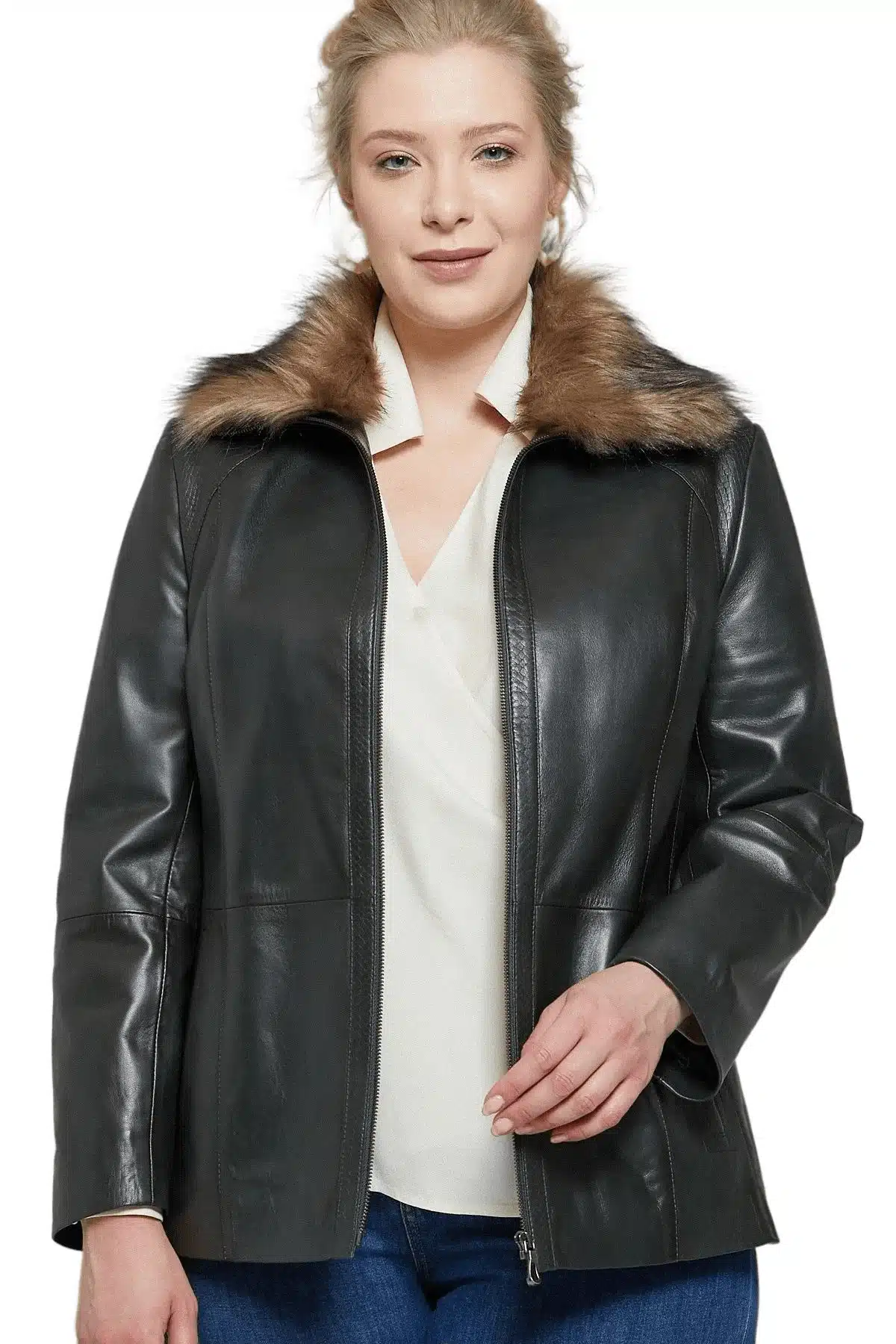 Indiana Women's 100 % Real Black Leather Fur Jacket