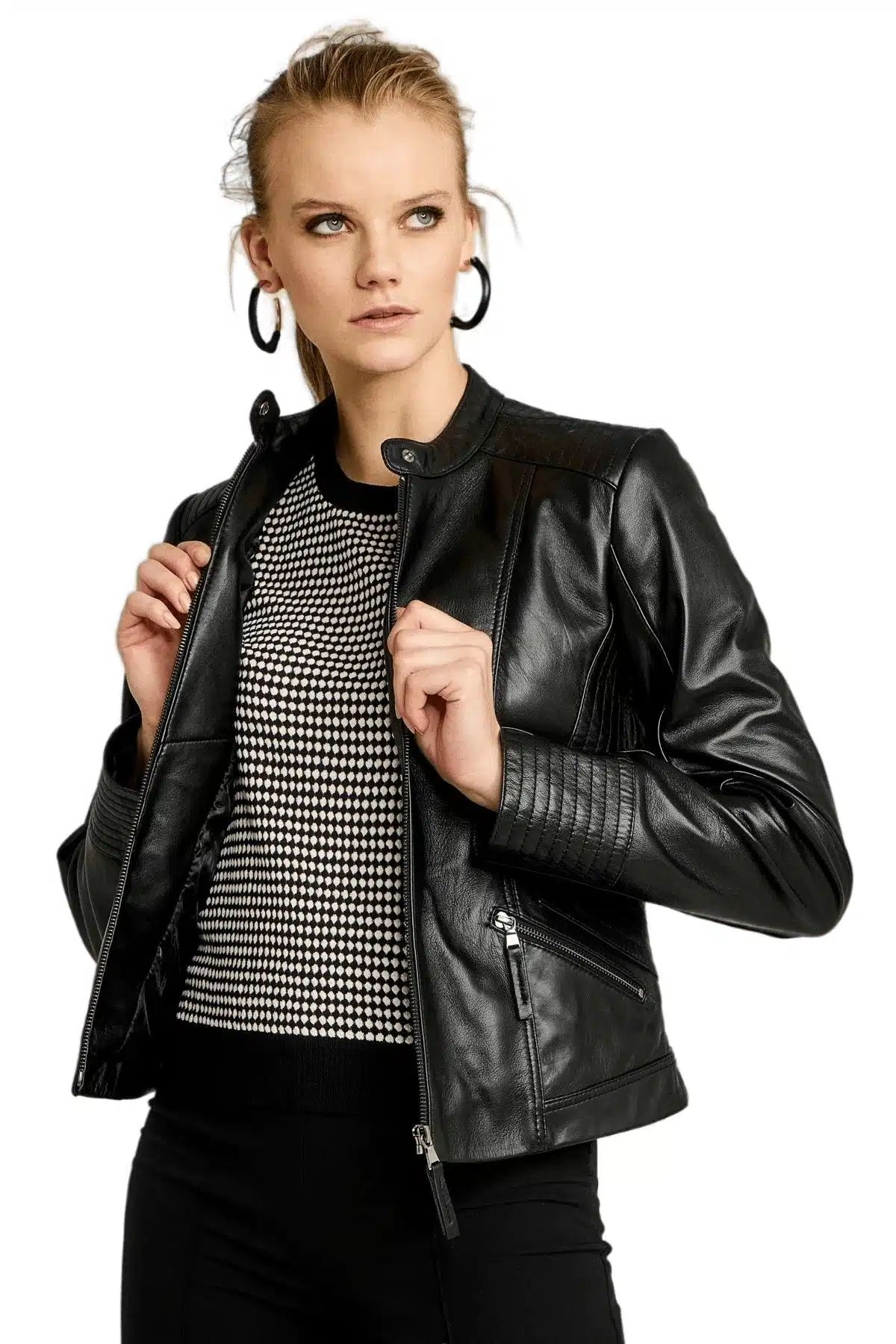 Layla Women's 100 % Real Black Leather Sport Jacket