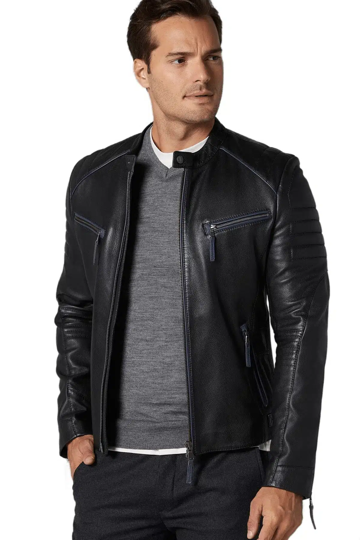 Men's 100 % Real Black Leather Lucas Jacket
