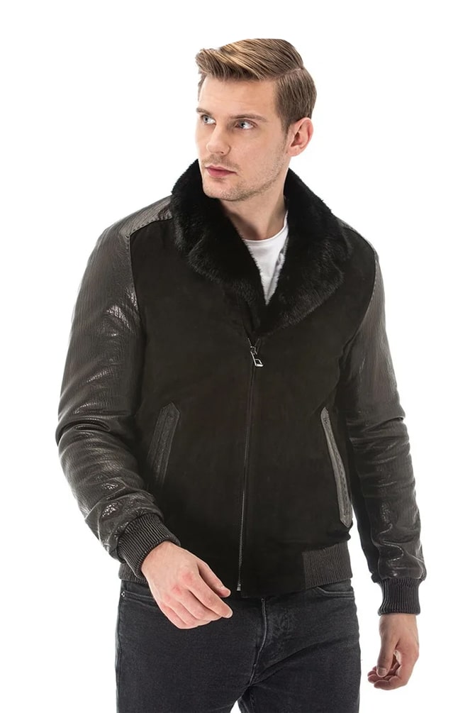 Men's 100 % Real Black Leather Jumbo Suede Jacket