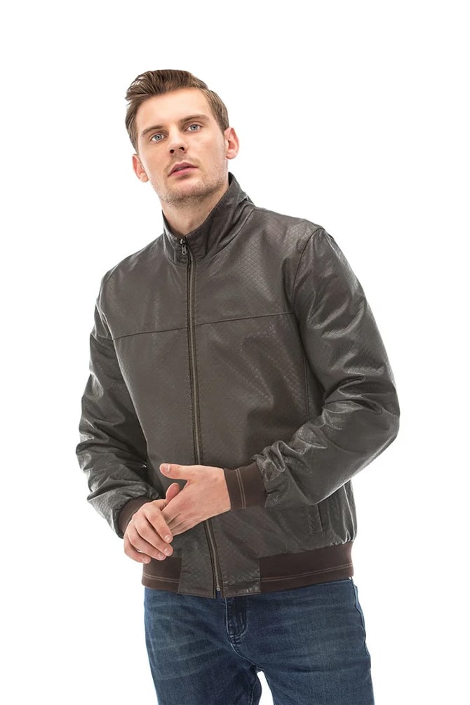 Men's 100 % Real Brown Leather Bomber Jacket