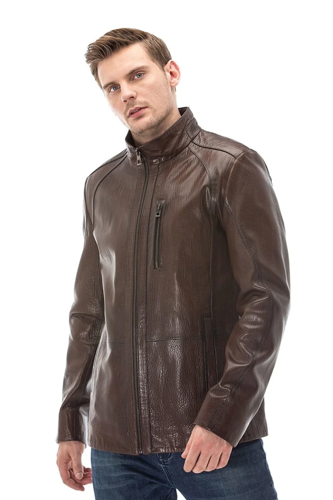 Men's 100 % Real Brown Leather Venied Look Jacket