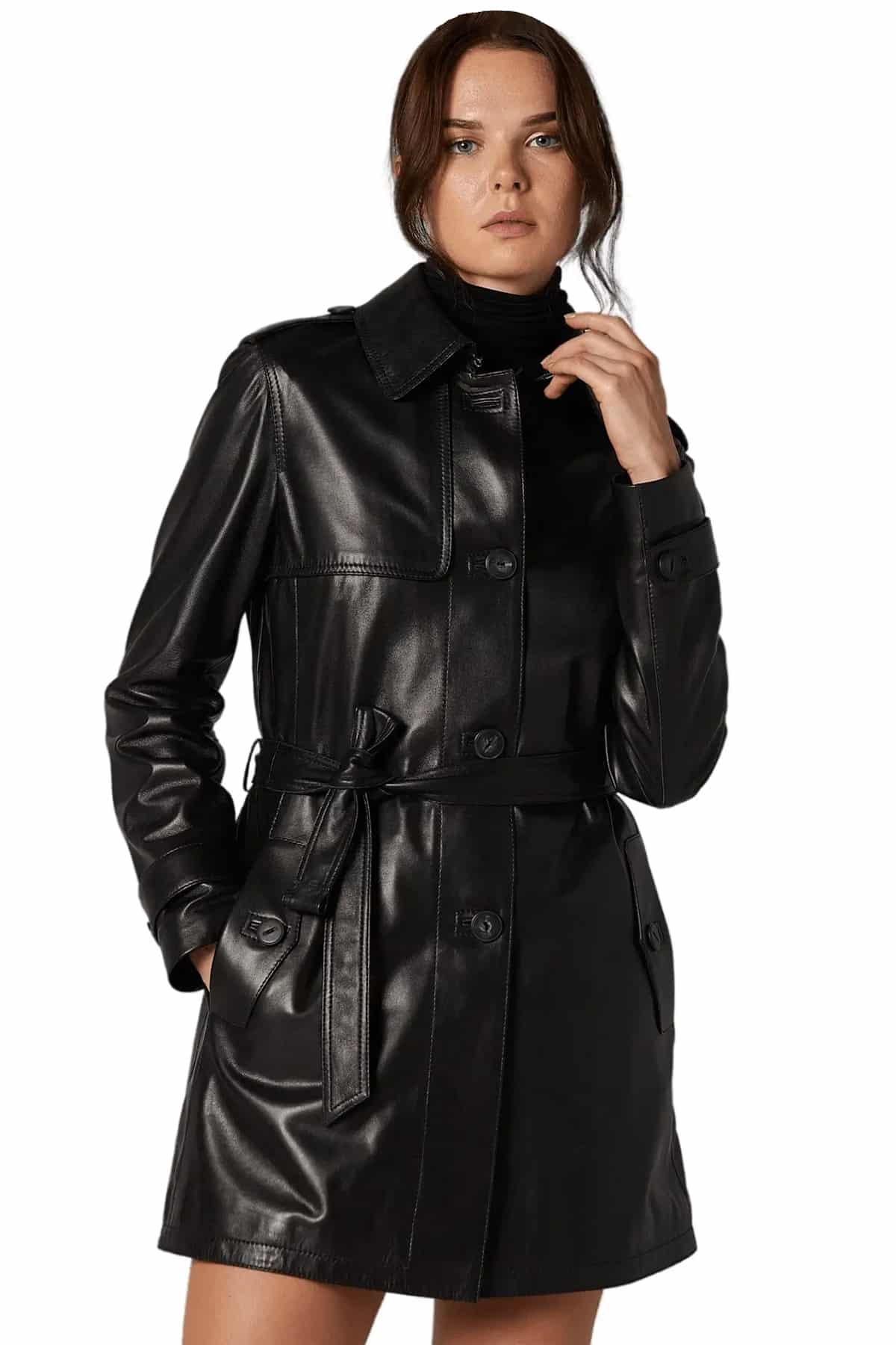Handmade Women's Lamb Skin Leather Dress , Leather Outfit, Leather Jacket ,  Women's Full Leather Coat, Genuine Leather Jacket 