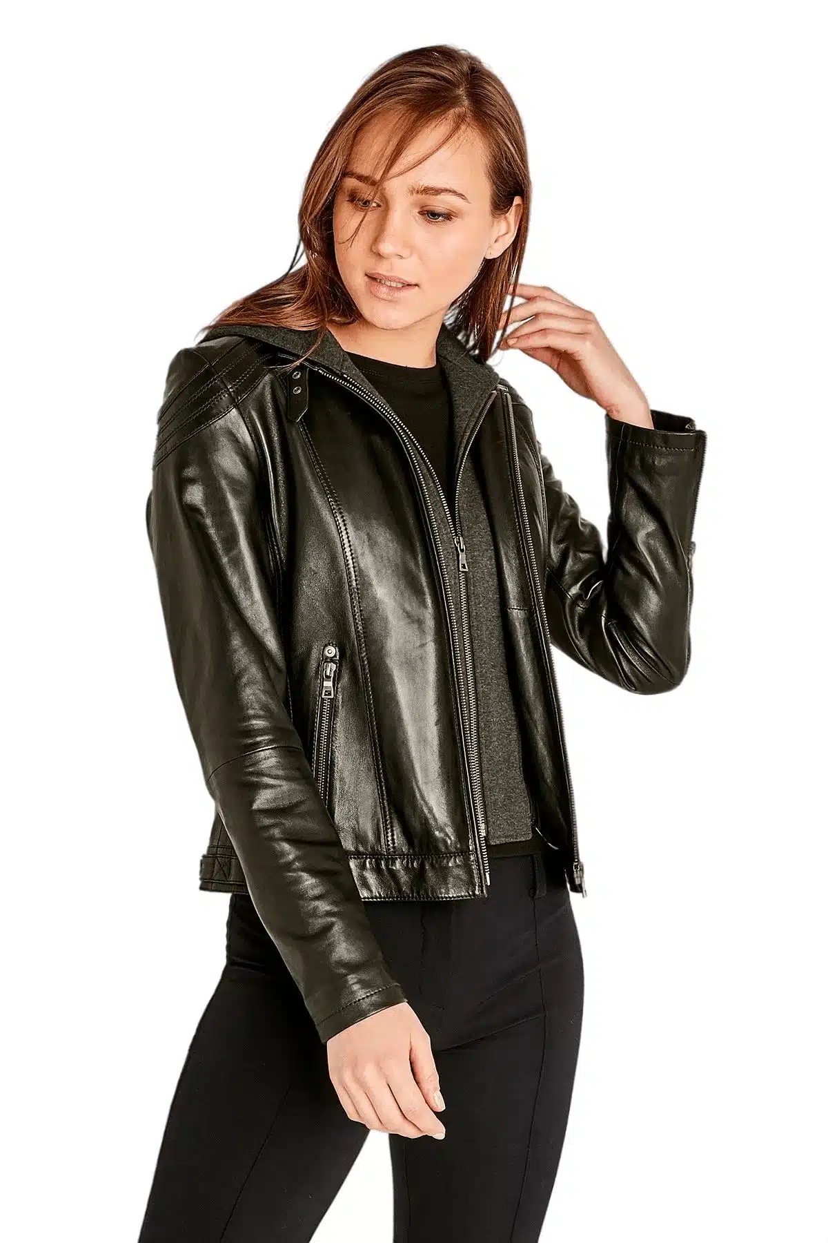 Mira Women's 100 % Real Black Leather Sport Jacket