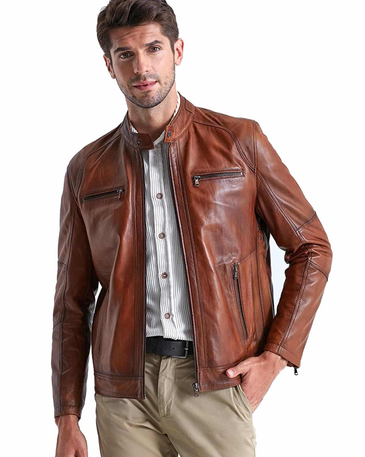 mens brown leather jacket style