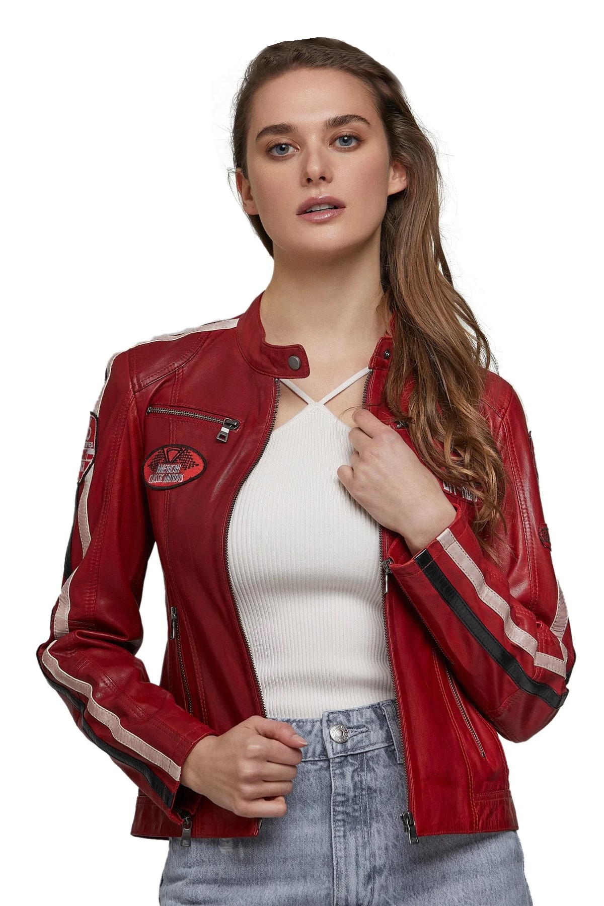 Dark Red Leather Jacket - Blood Red Ladies Fashion Jacket