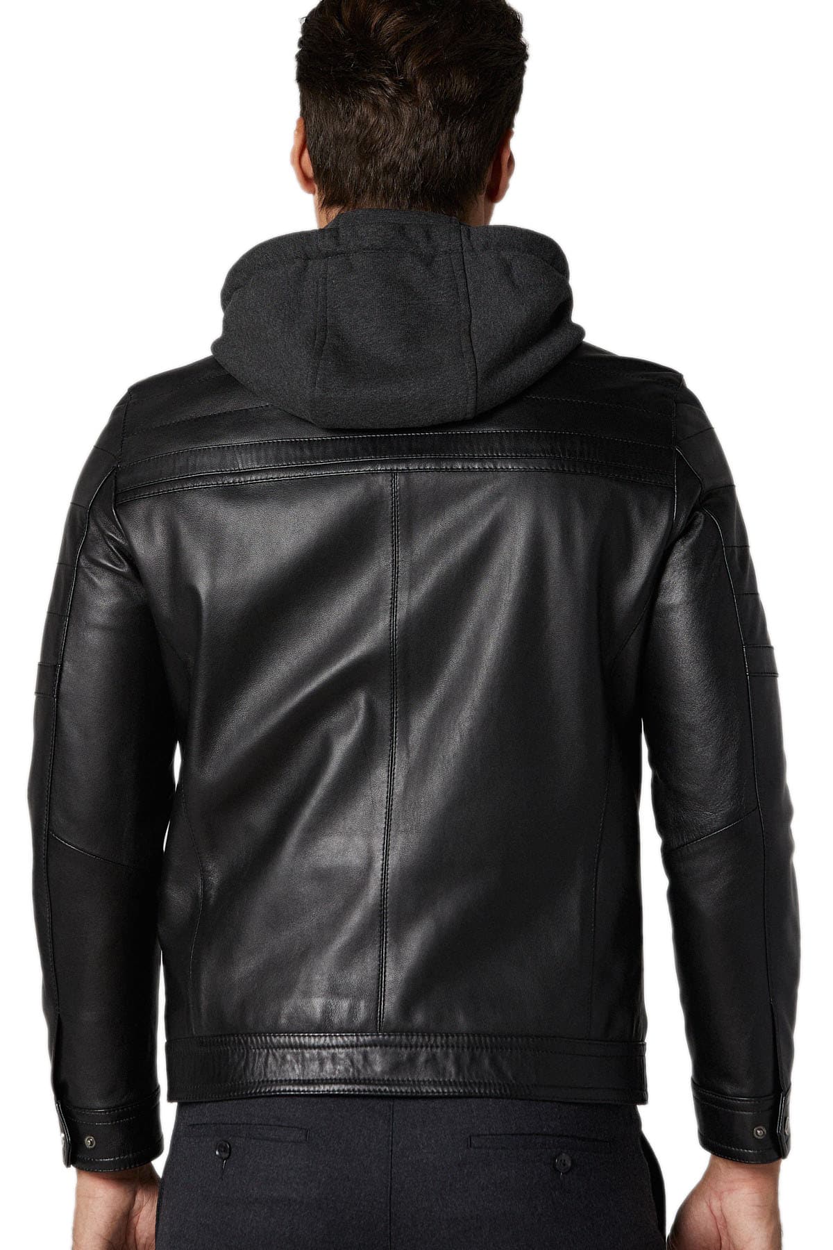 Artur Men's 100 % Real Black Leather Hooded Fit Jacket