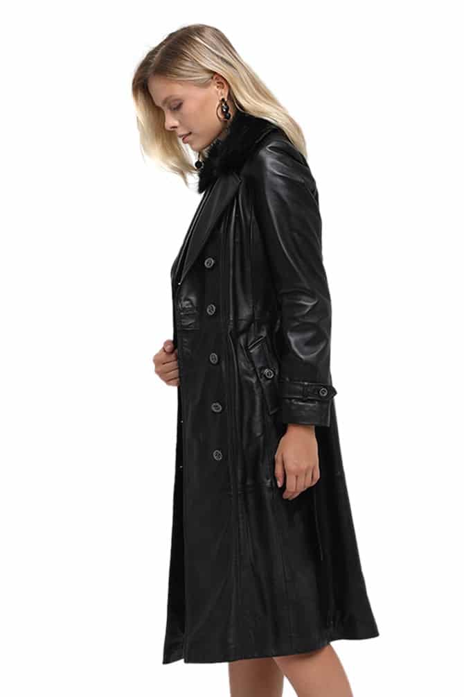 Cara Delevingne Women's 100 % Real Black Leather Long Coat