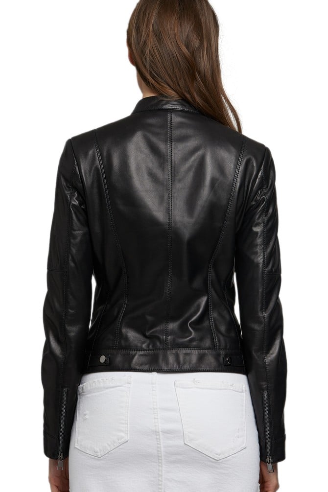 Josephine Skriver Women's 100% Real Black Leather Moto Style Jacket