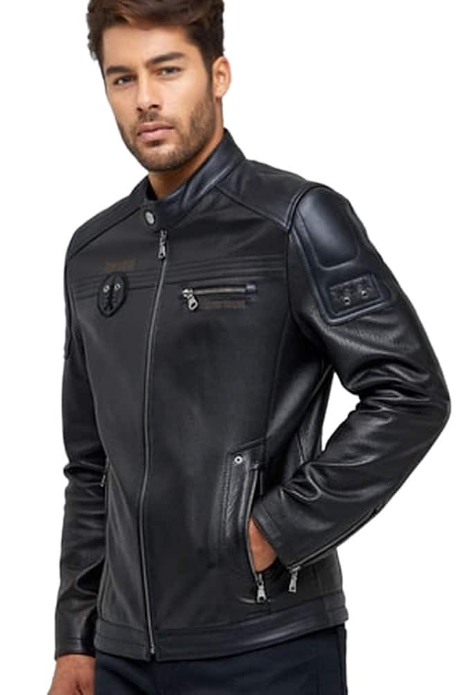 River Viiperi Men's 100 % Real Black Leather Motorcycle Jacket