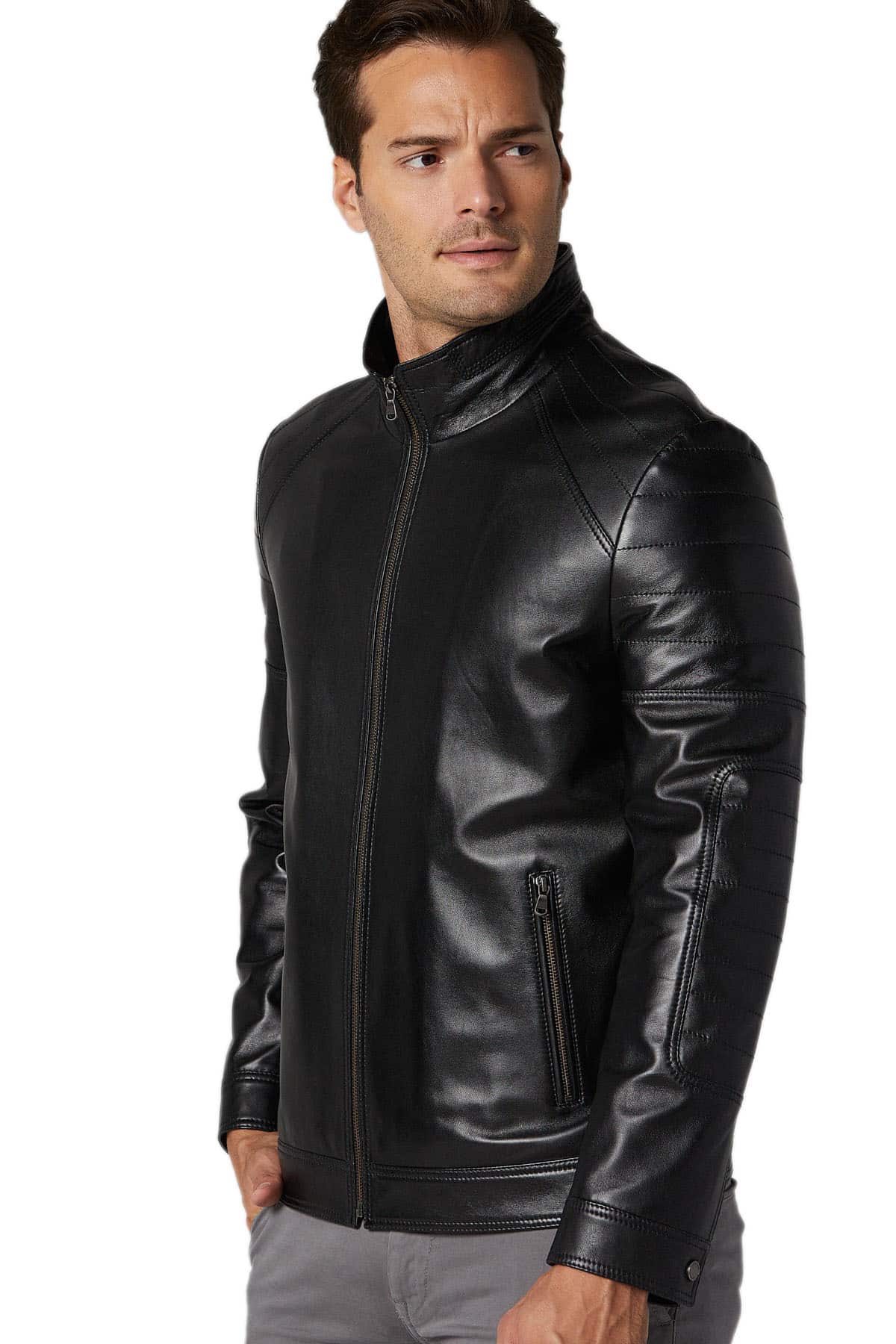 Francisco Lachowski Men's 100 % Real Black Leather Biker Style Jacket