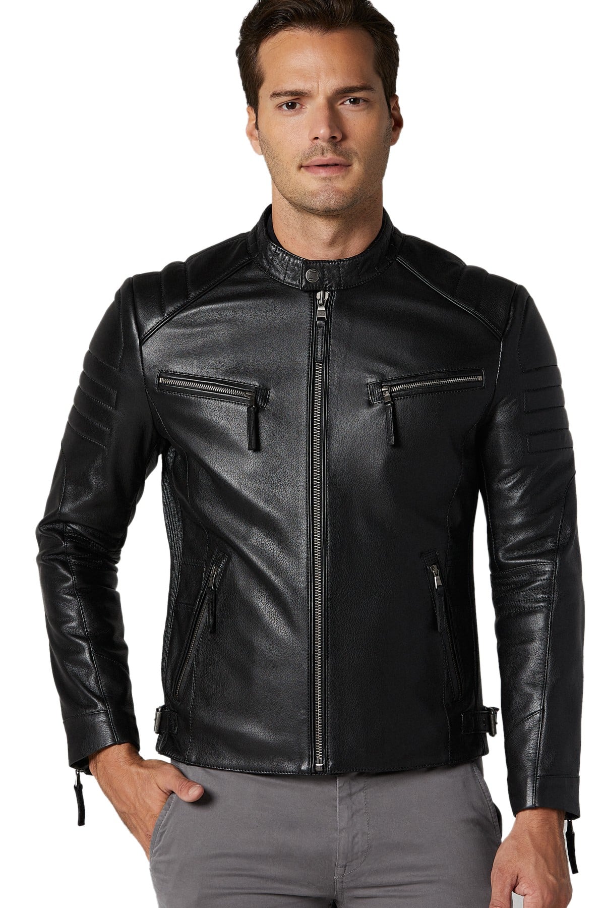 Marlon Teixeira Men's 100 % Real Black Leather Biker Style Classic Jacket